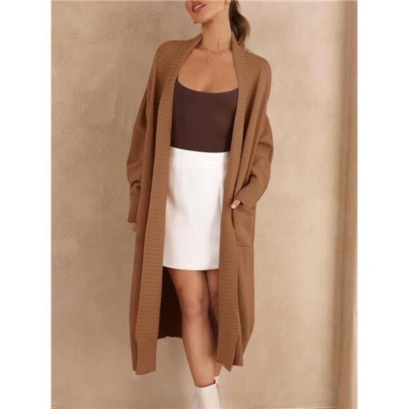 Womens Long Cardigan Sweaters with Pockets Brown - Picture 4 of 6
